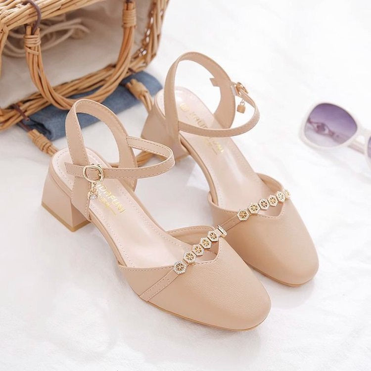 Mid-heel Fairy-style Slingback Soft Leather Square-toe Pumps 