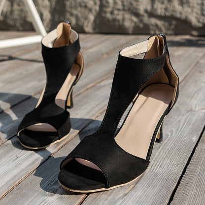 Women's Zipper Bag Heel Peep Toe Shoes After Summer 
