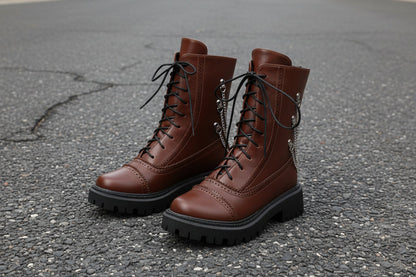 Large-size Womens Chunky-heeled Mid-calf Dr Martens Boots For Fall And Winter 