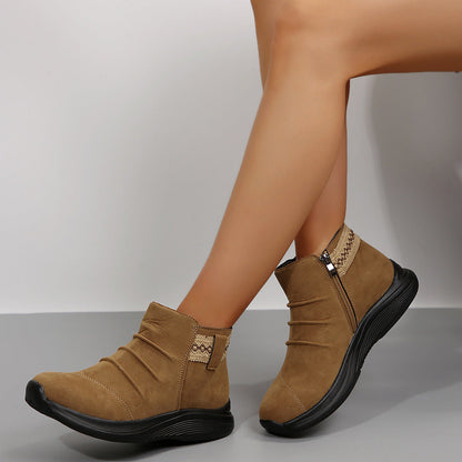 Round Head Women's Autumn And Winter Frosted Martin Boots Casual All-matching 