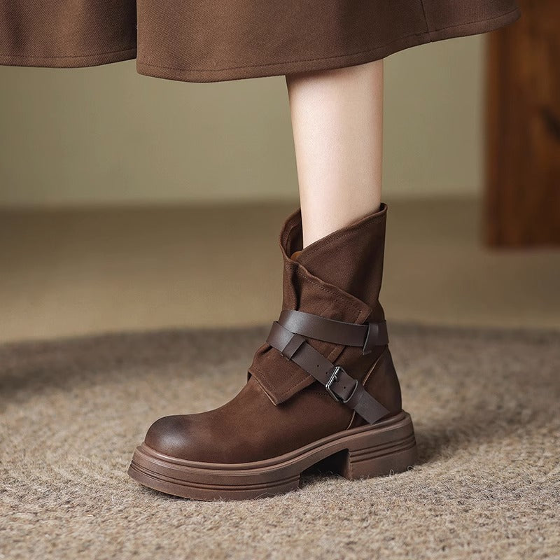 Brown Retro British Style Ankle Boots Autumn Winter 
