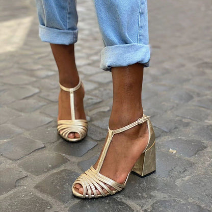 High Heel Fish Mouth T-shaped Buckle Strap Open Toe Sandals 