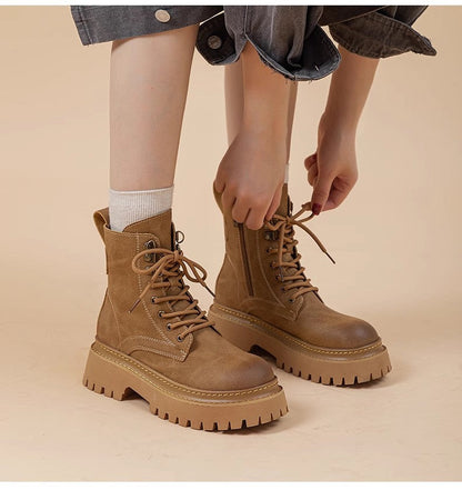 Women's Retro Height-Enhancing Mid-Calf Martin Boots 