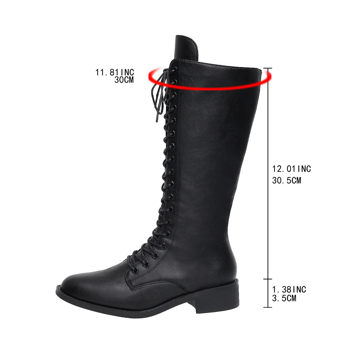 Womens Stylish Round-toe Lace-up Knee-high Boots 