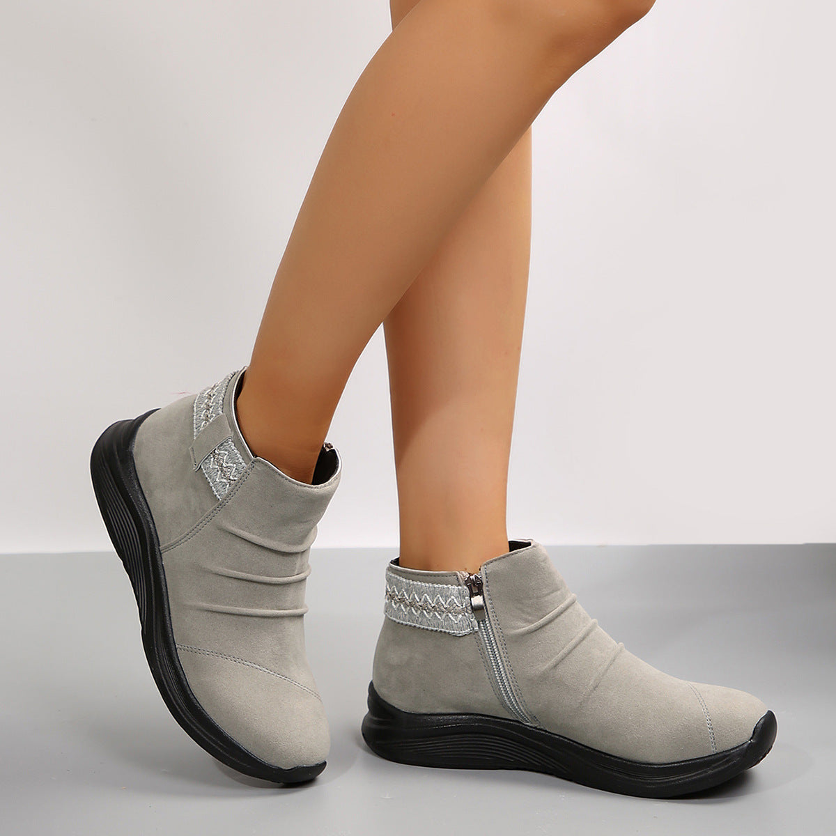 Round Head Women's Autumn And Winter Frosted Martin Boots Casual All-matching 