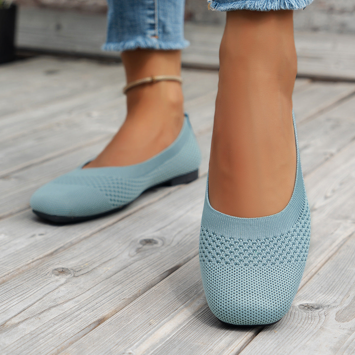 Large Size Flying Woven Women's Shoes Shallow Mouth Mesh Breathable CJ