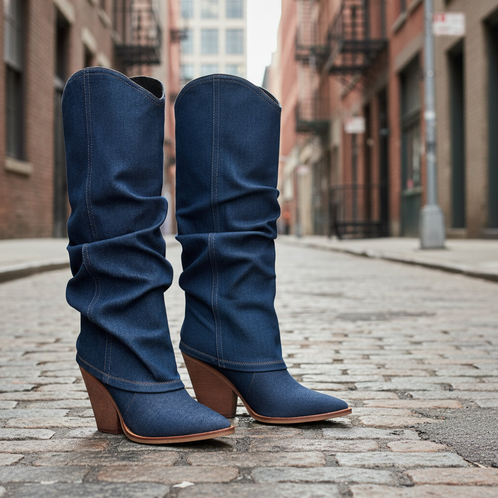 Chunky Heel High Heel Vintage Pointed Toe High Tube Pants Boots CJ