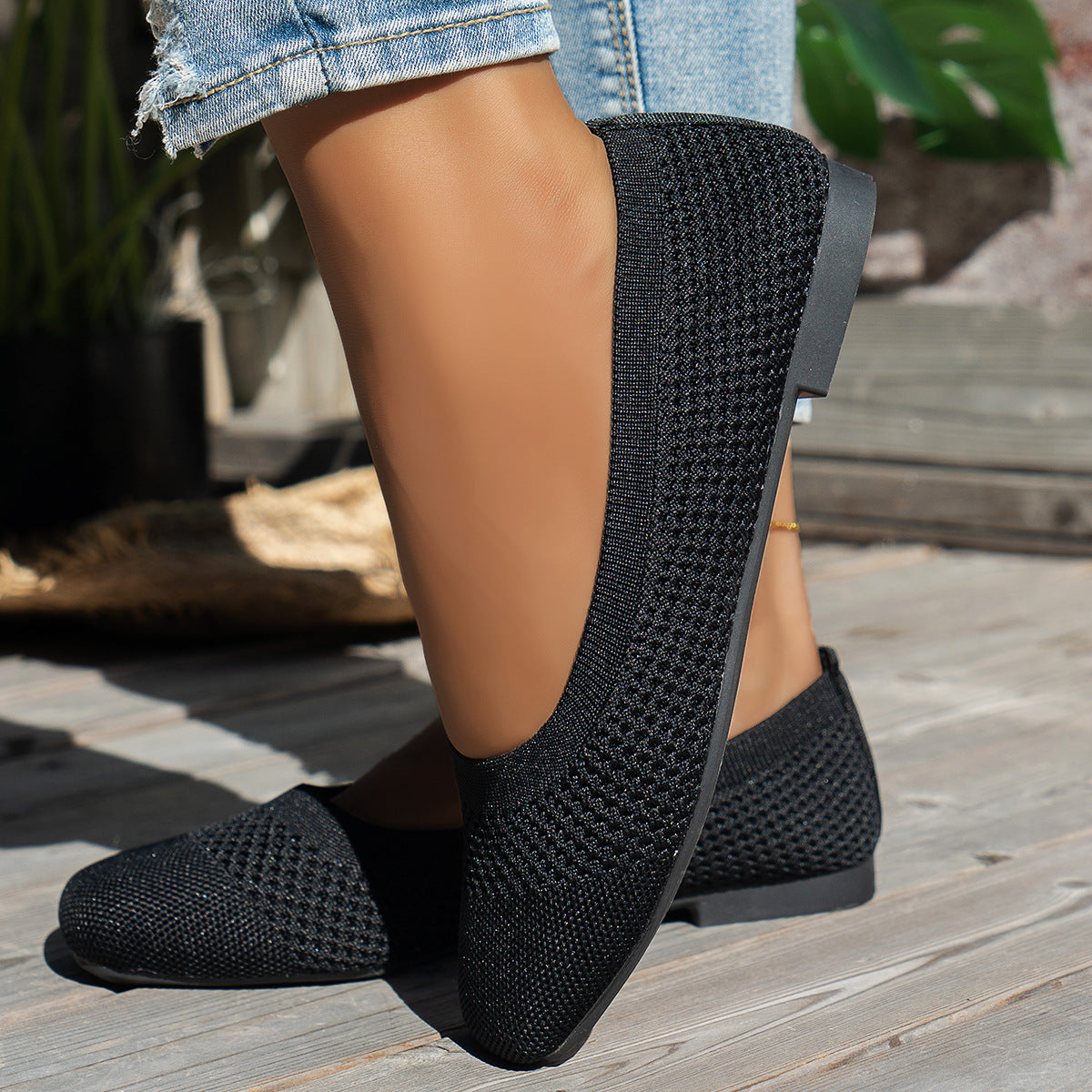 Large Size Flying Woven Women's Shoes Shallow Mouth Mesh Breathable CJ