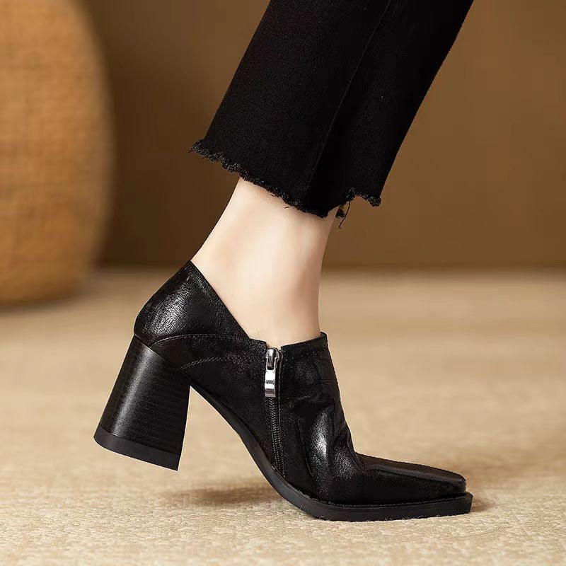 Women’s Chunky-Heel High Heels with Side Zipper – Stylish & Easy-Wear CJ