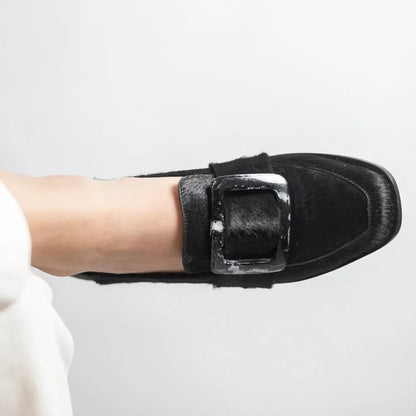 Vintage Square-Button Low-Cut Loafers — Women’s Elegant Slip-On Shoes CJ