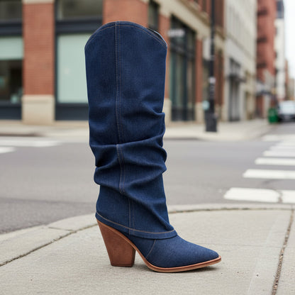 Chunky Heel High Heel Vintage Pointed Toe High Tube Pants Boots CJ