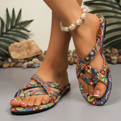 Women’s Boho Flat Printed Slippers CJ