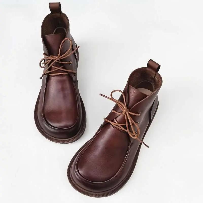 Women’s Pure Leather Chunky Big-Toe Ankle Boots CJ