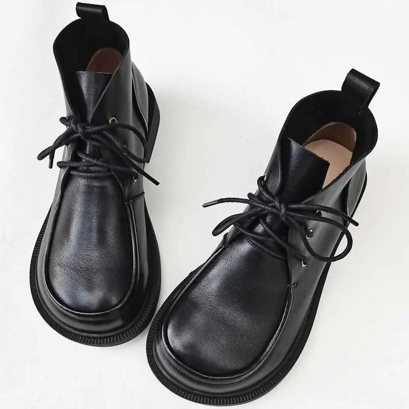 Women’s Pure Leather Chunky Big-Toe Ankle Boots CJ