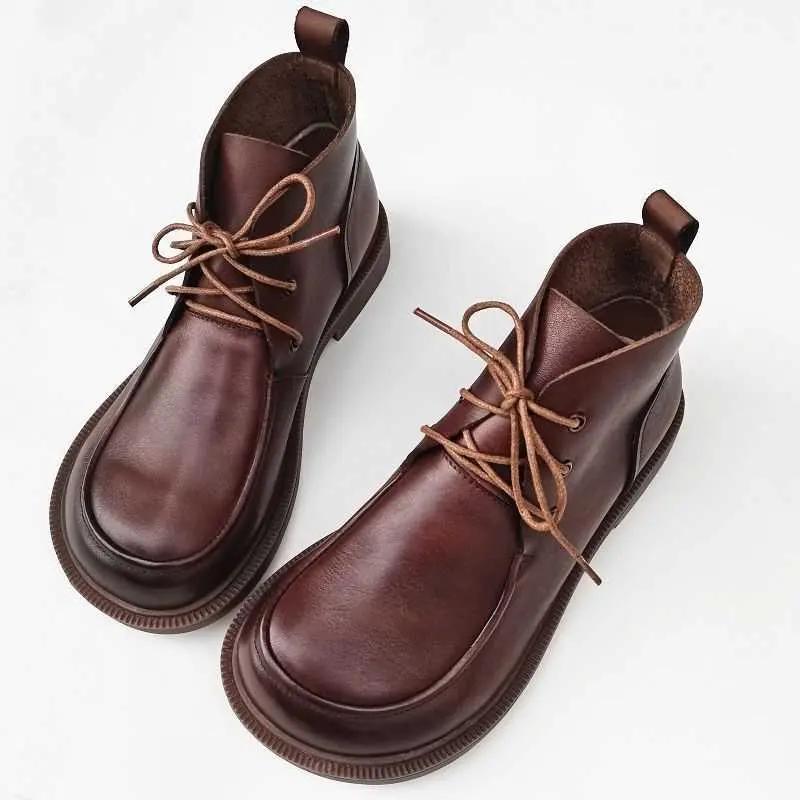 Women’s Pure Leather Chunky Big-Toe Ankle Boots CJ