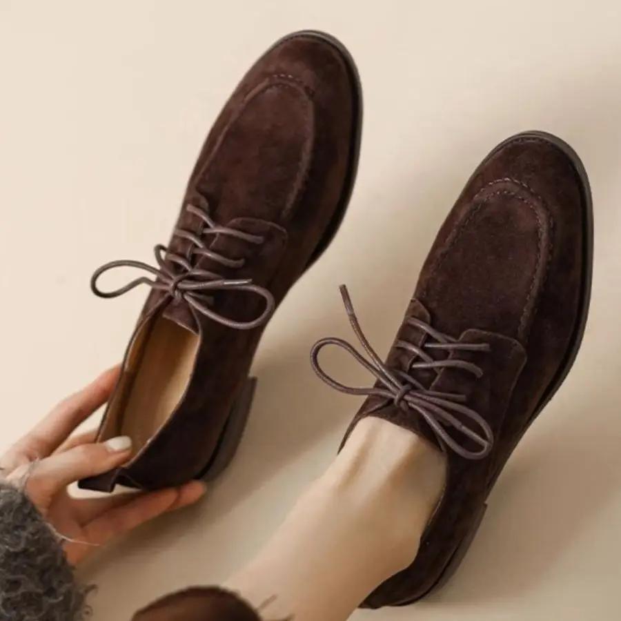 Women’s Retro Deep-Mouth Lace-Up Loafers – Vintage-Inspired Pumps CJ