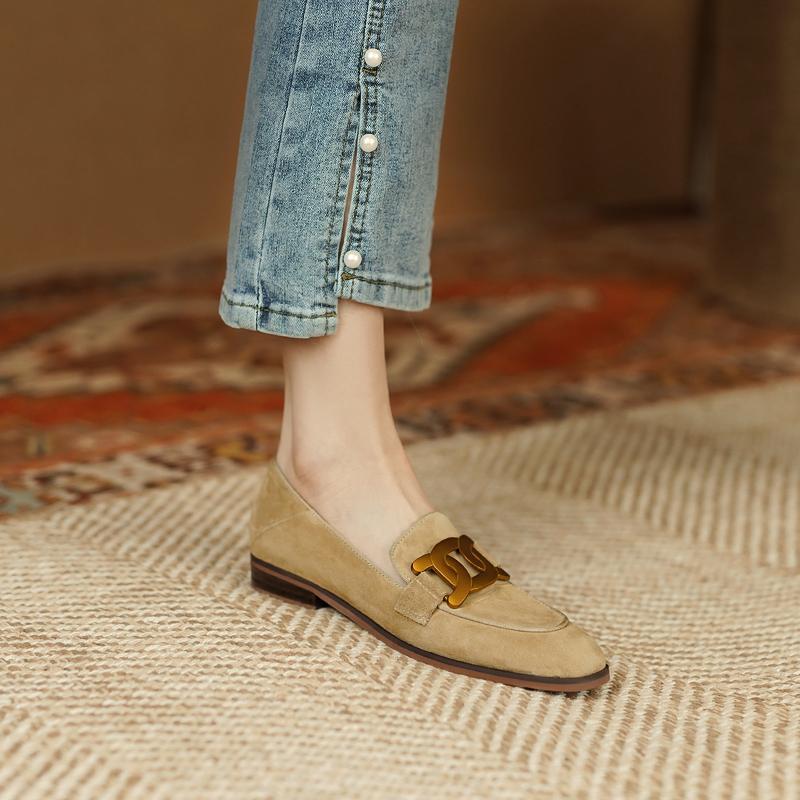 Retro Metal Buckle Slip On Loafer Shoes 