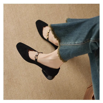 French Retro Square-Toe Suede Pumps – Women’s Low-Cut Autumn Style 