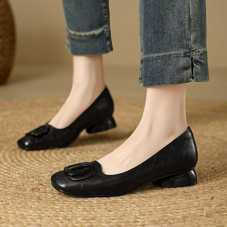 French-style Vintage Low-cut Round-toe Versatile Womens Shoes 