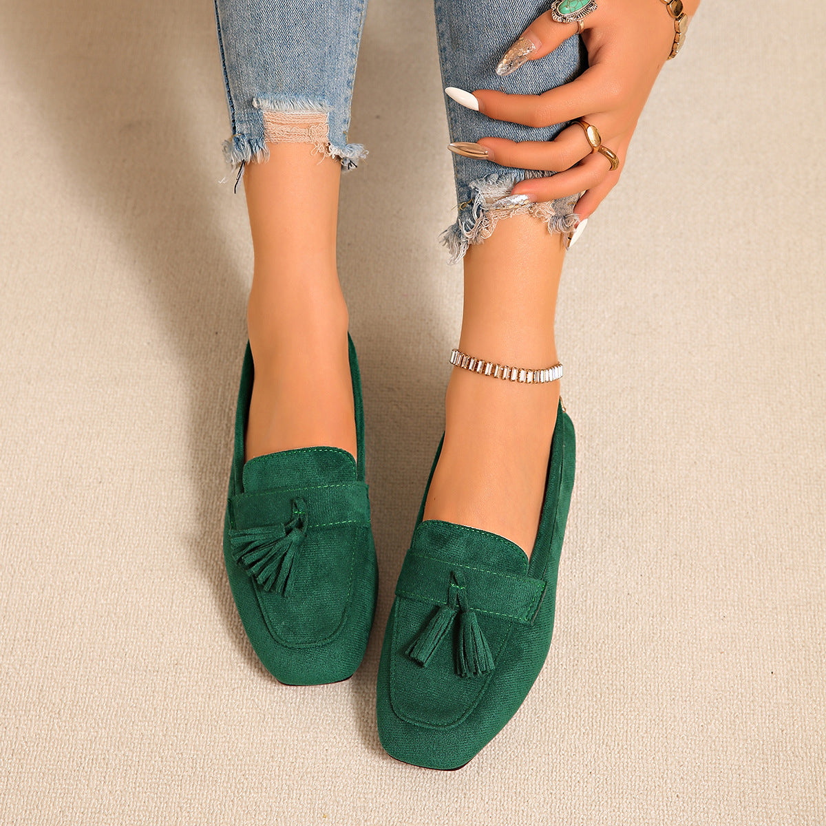 SpringAutumn Square Toe Slip On Casual Loafer Shoes 