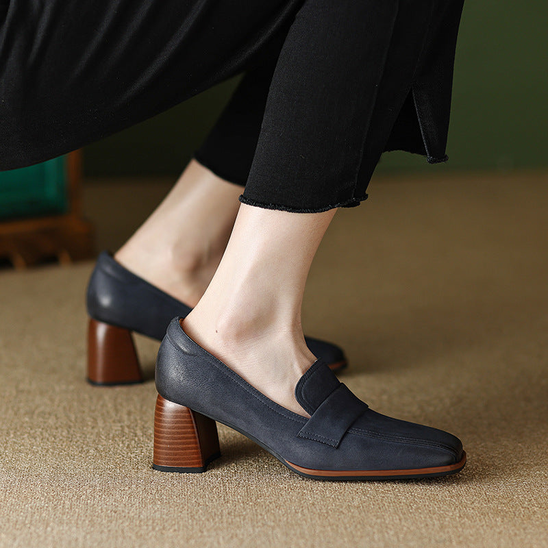 Square-toe Chunky-heel Mid-heel Low-cut Shoes 