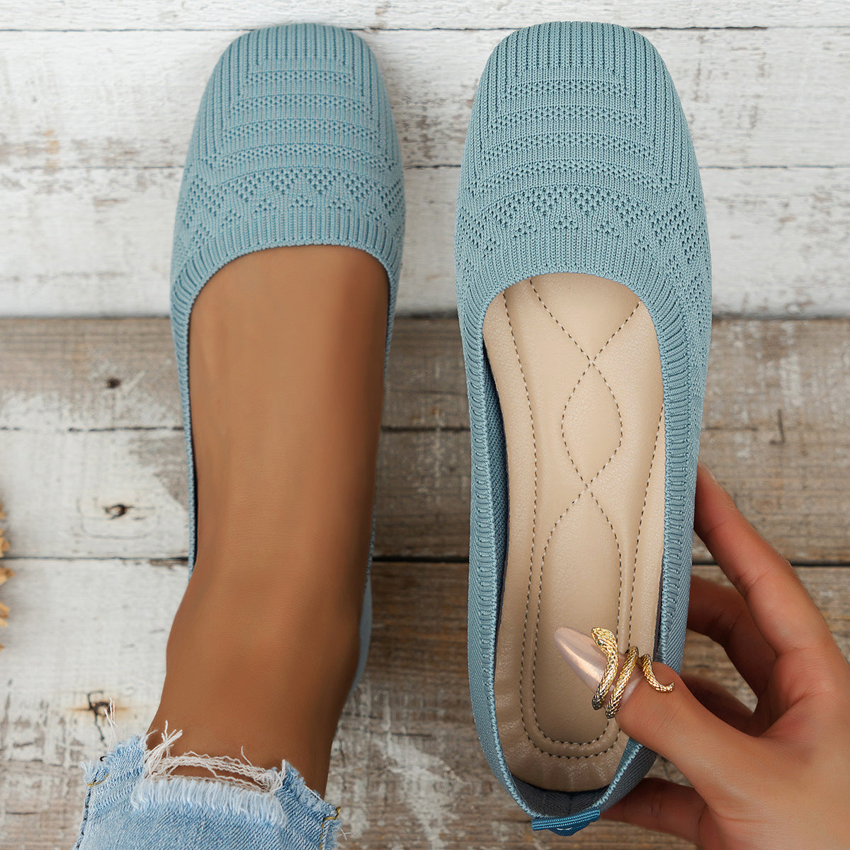 Women's Knitted Plus Size Flying Woven Breathable One Pedal Shoes 