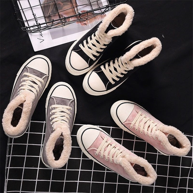 Canvas Shoes Women's Plush Cotton-padded Warm-keeping Cotton Shoes 