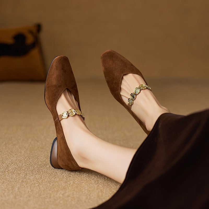 French Retro Square-Toe Suede Pumps – Women’s Low-Cut Autumn Style 