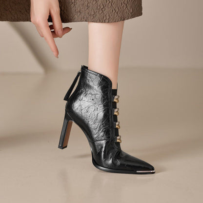 Womens Pointed-toe Chunky-heel Ultra-high Short Boots 