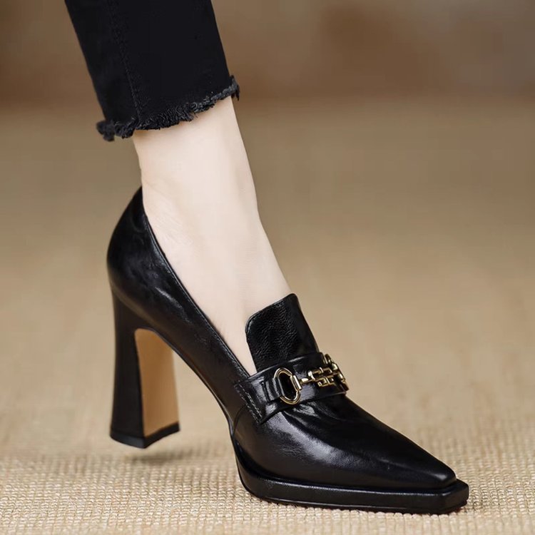 Retro Chunky-heel Pointed-toe Professional Womens Pumps 