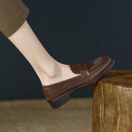 British-style Vintage Women's Heeled Leather Shoes 