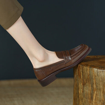 British-style Vintage Women's Heeled Leather Shoes 