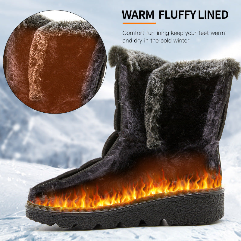 Snow Boots Winter Warm Hook And Loop Fastener Plush Shoes Women Waterproof Low Heels Platform Ankle Boots 