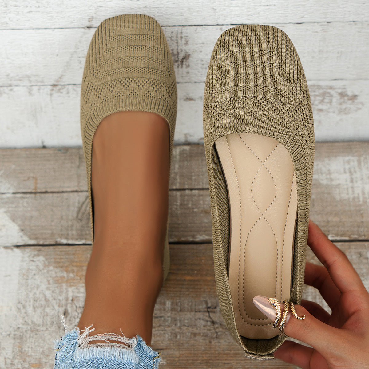 Women's Knitted Plus Size Flying Woven Breathable One Pedal Shoes 