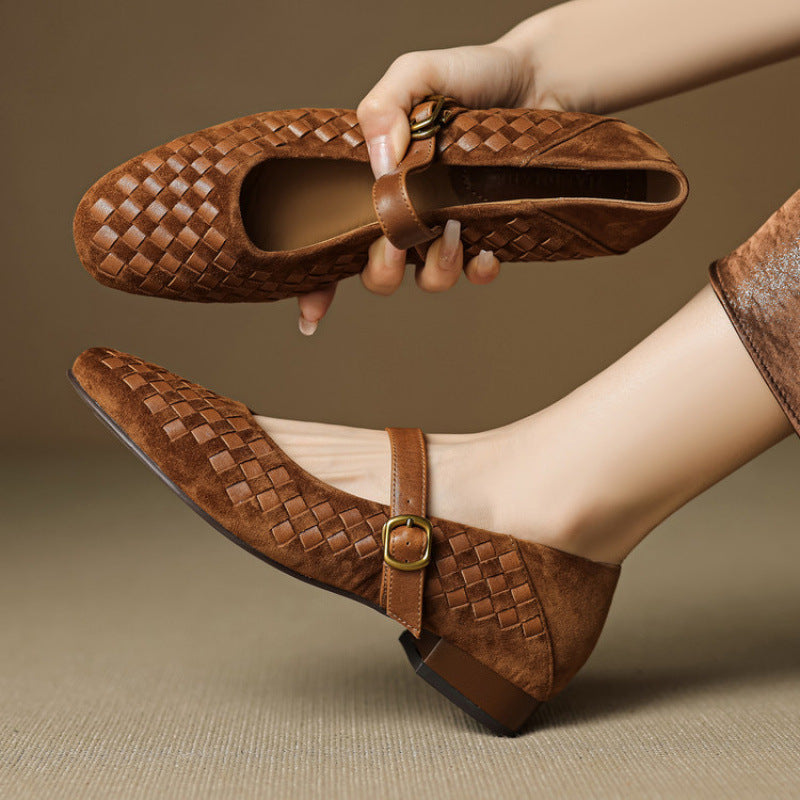 Shallow-toe Leather Shoes Mary Jane Shoes With A Single Strap 