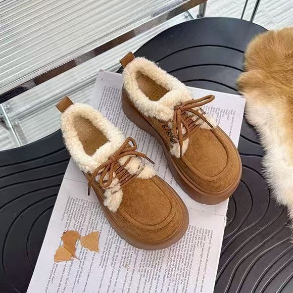 Fleece-lined, Thick Cotton Shoes With A Chunky Sole 