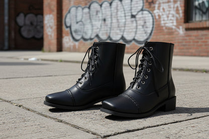 Womens Comfortable Lace-Up Square-Toe Outdoor Motorcycle Boots 