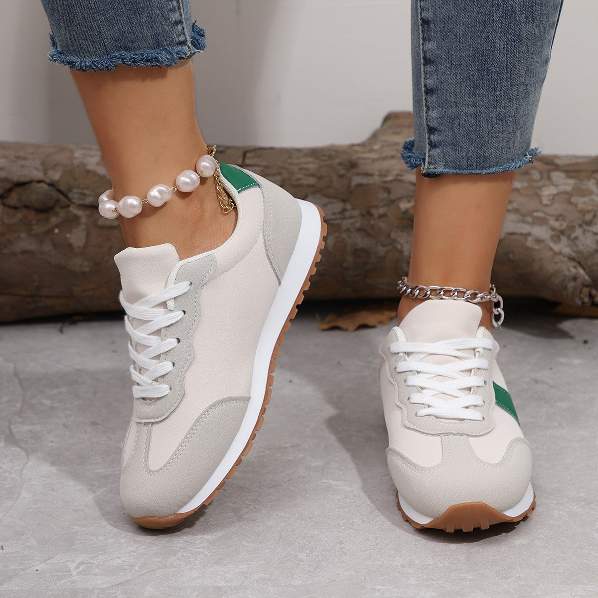 Womens Round-toe Lace-up Casual Thick-soled Elevating Sneakers 