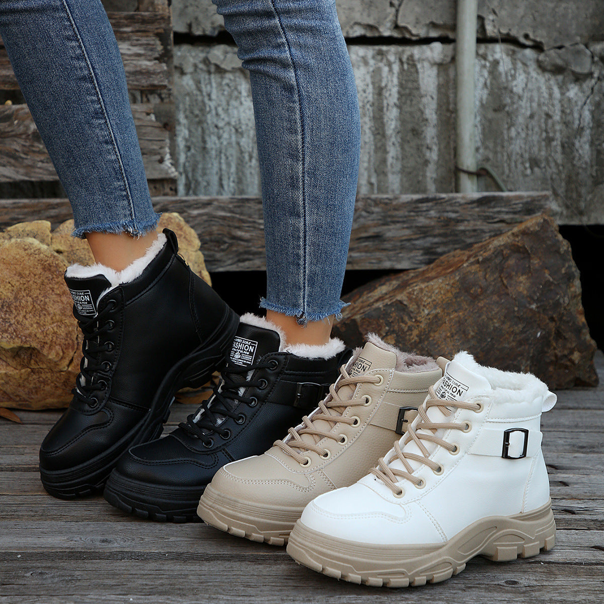 Women's Casual Mid-calf Fleece-lined, Thickened, Insulated Cotton Boots 