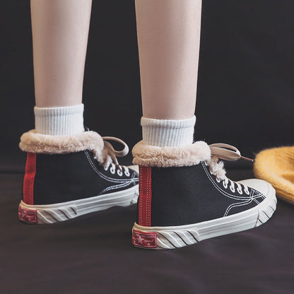 Women’s Warm Winter Canvas Shoes – Velvet High-Top Flat Sneakers 
