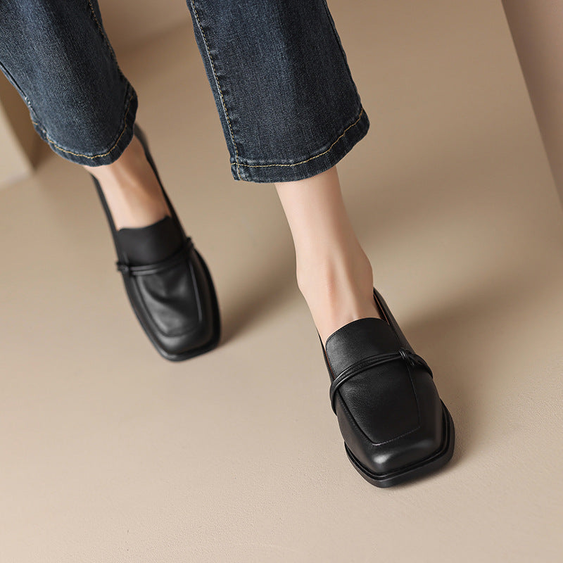 Retro Minimalist Design Womens Mid Heel Leather Shoes 
