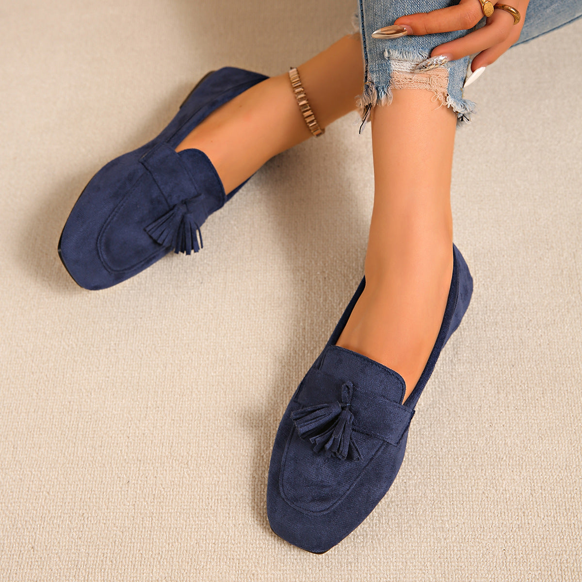 SpringAutumn Square Toe Slip On Casual Loafer Shoes 