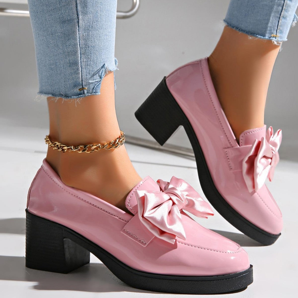 Womens Fashionable Bowtie Plus-Size High-Heel Pumps 