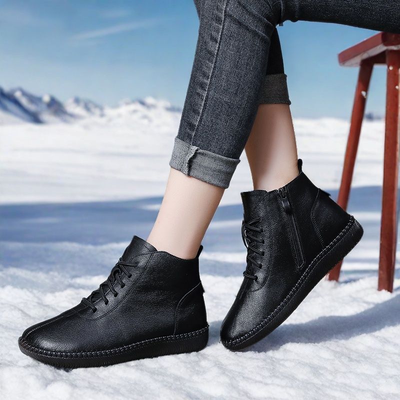 Women's Genuine Leather Soft-soled Lightweight Flat Ankle Boots 