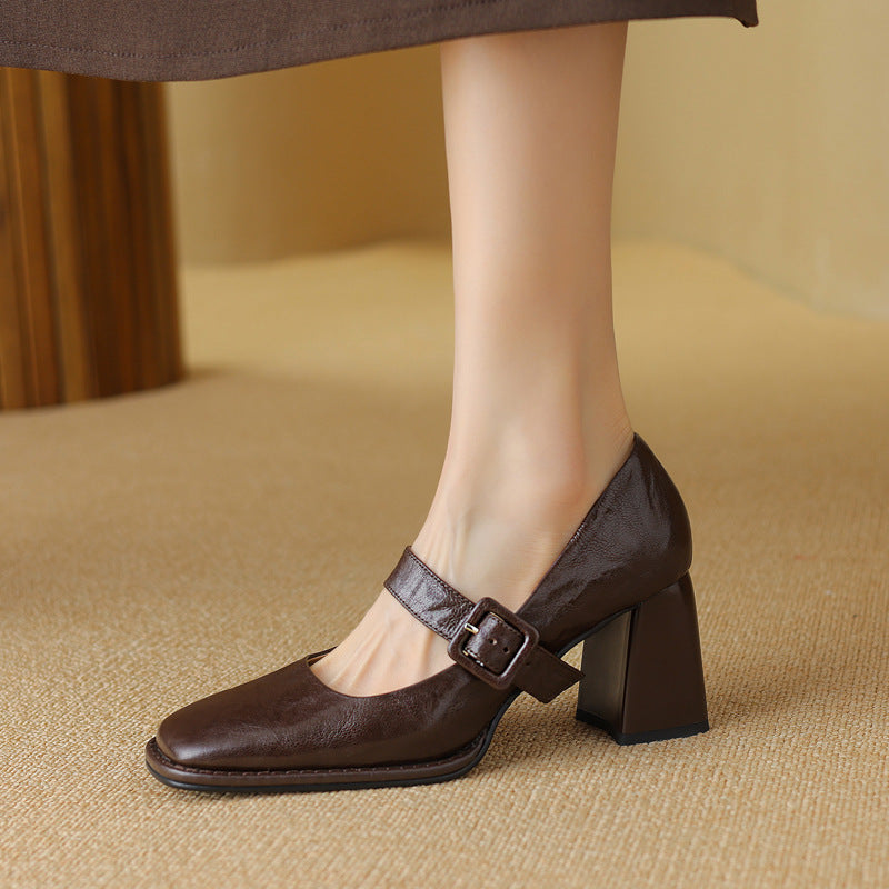 Elegant, Versatile Sheepskin Mary Jane Shoes With A Premium Leather Buckle 