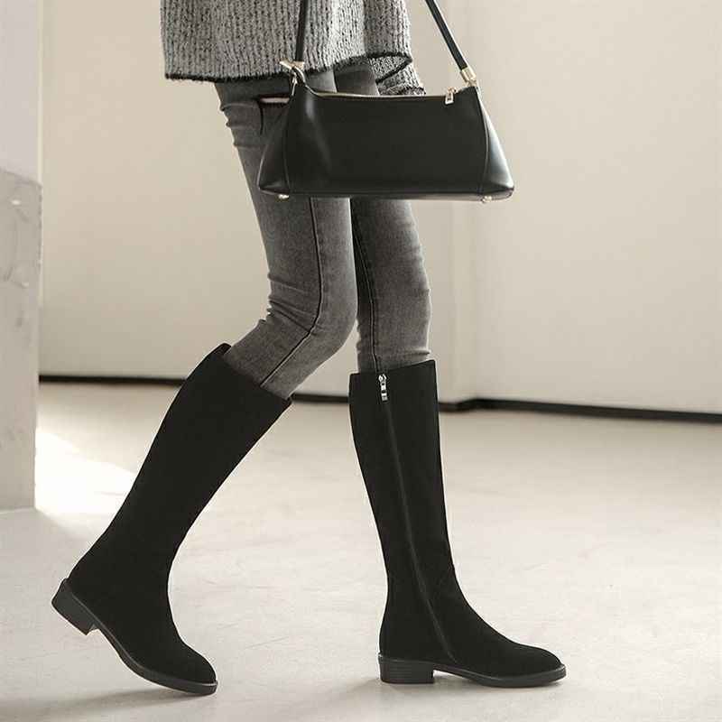 Women's Solid Color Fashion Frosted Long Martin Suede Boots 