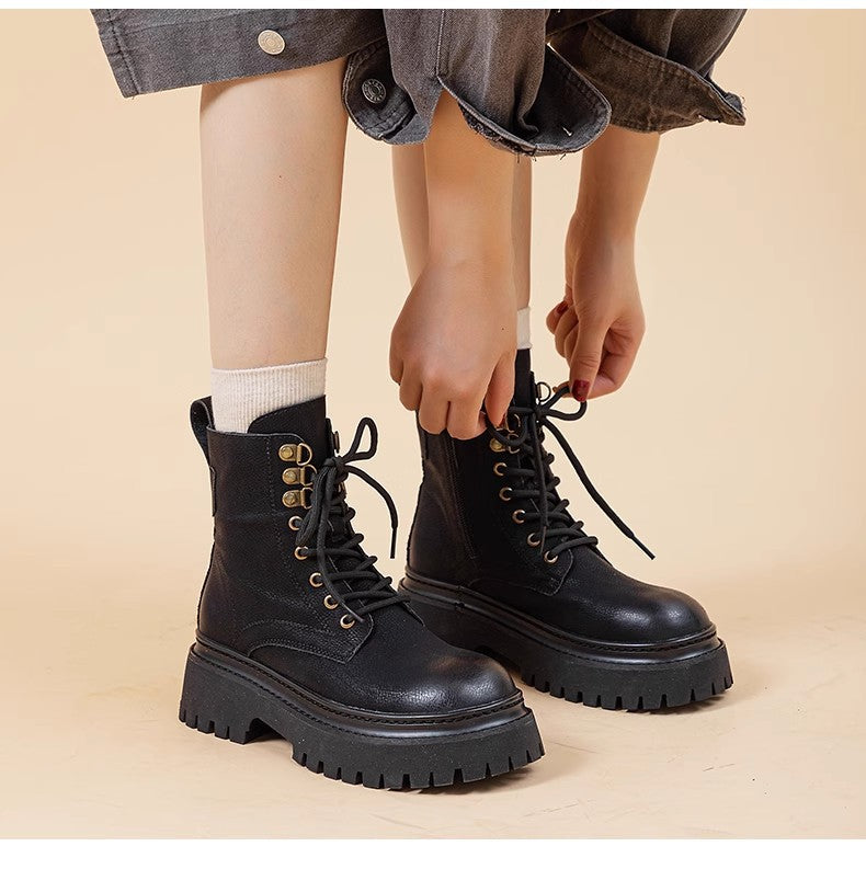 Women's Retro Height-Enhancing Mid-Calf Martin Boots 