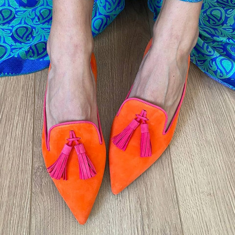 New Low-heeled Pointed-toe Shallow-mouth Tassel Casual Shoes 