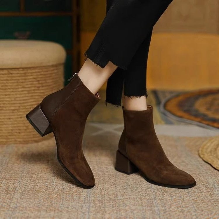 34 Suede Mid-heel Women's Martin Boots 