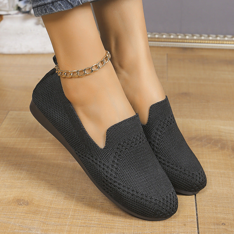 European And American Flat Flying Woven Low-cut Slip-on Hollow Solid Color Lazy Work Shoes CJ